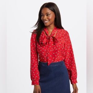 Draper James necktie red floral long sleeve blouse